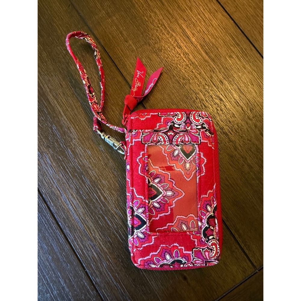 Vera Bradley Red  Medallion Paisley Quilted Cotton Zip Around Wristlet Wallet